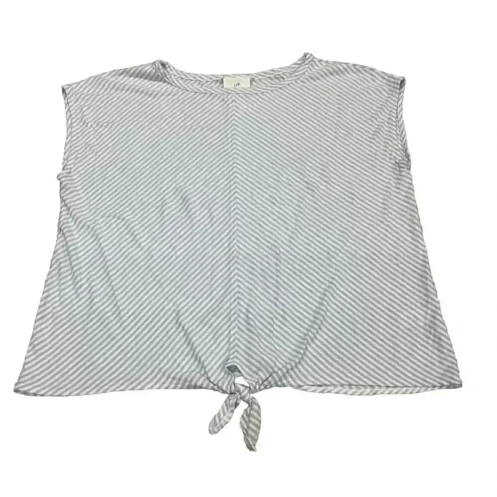 J. Jill Top Shirt Womens Size Large Blue Linen Blend Striped Beachy Nautical